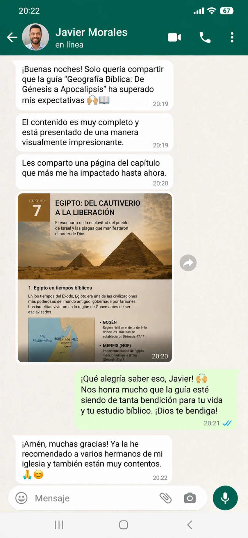 Testimonio de Javier Morales en WhatsApp